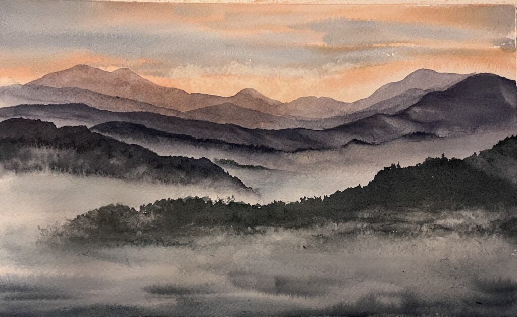 watercolor painting Foothills Parkway Great Smoky Mountains dramatic sunrise 