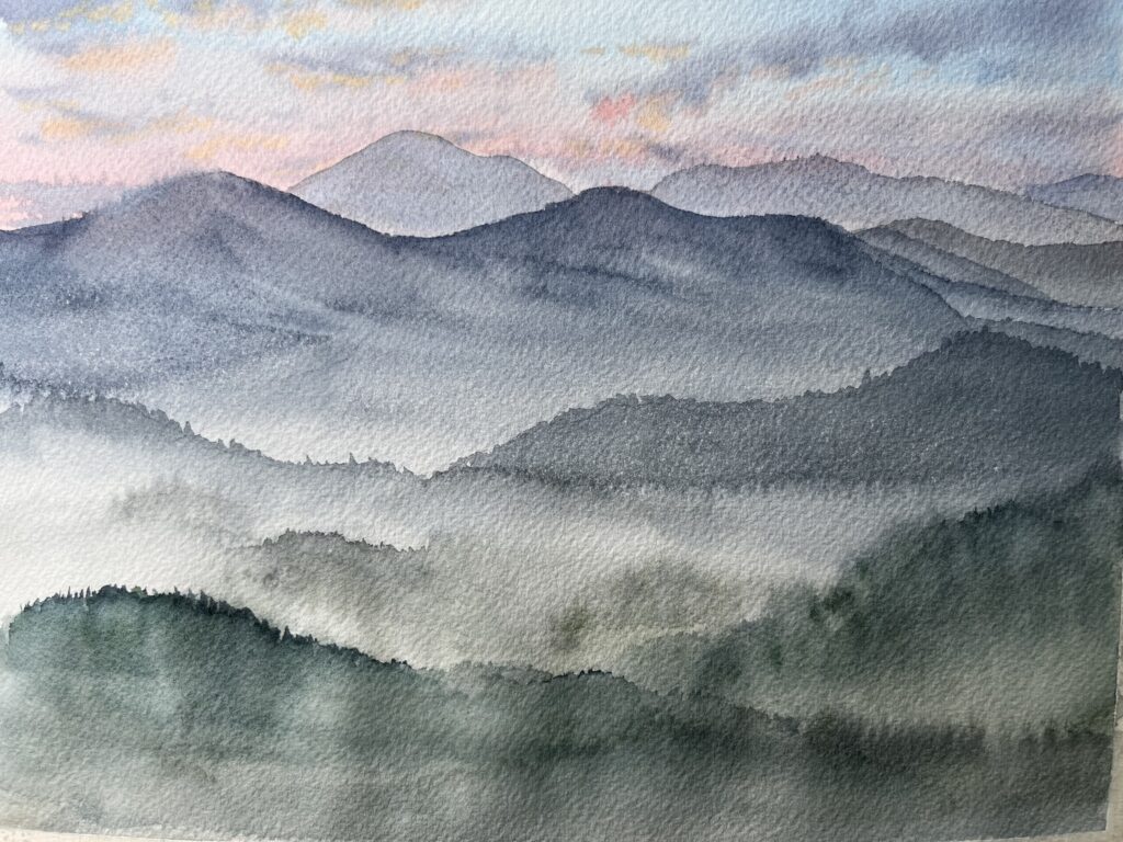 watercolor sunrise Foothills Parkway Great Smoky Mountains 