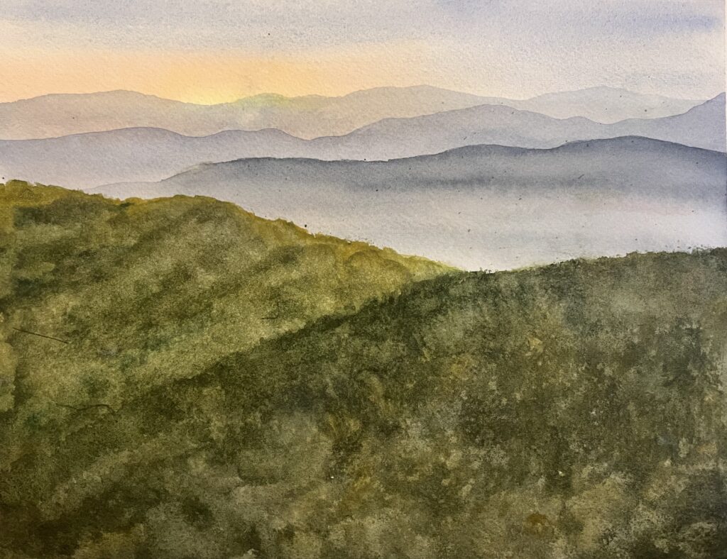 watercolor painting Foothills Parkway Great Smoky Mountains sunrise
