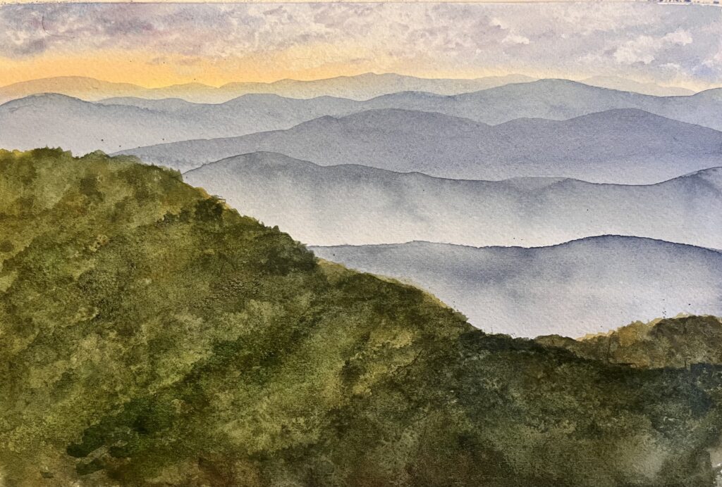 watercolor painting Foothills Parkway Great Smoky Mountains sunrise 