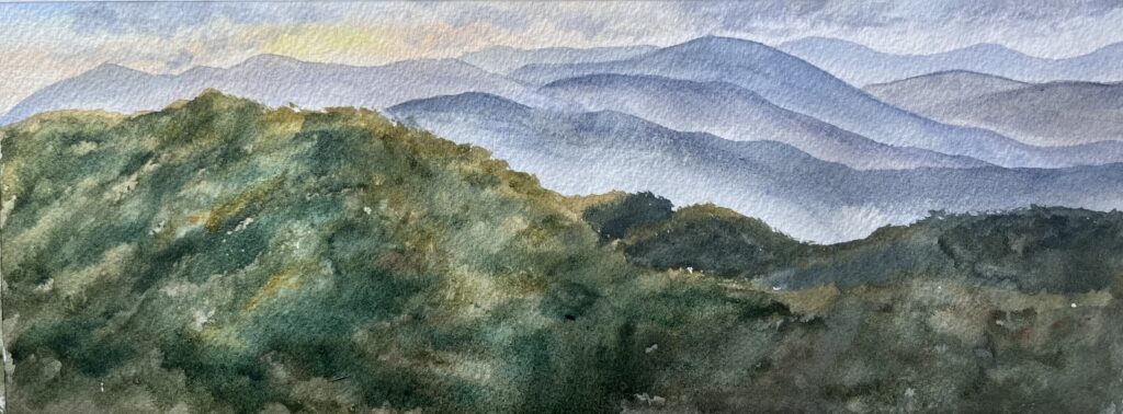 watercolor painting sunrise Foothills Parkway Great Smoky Mountains