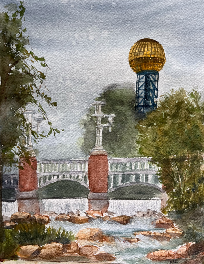 Knoxville World's Fair Park Sunsphere watercolor painting
